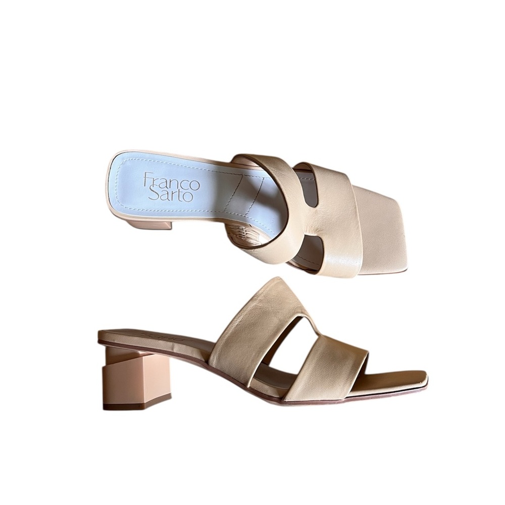 Franco Sarto Leather Nude Block Heel Sandals